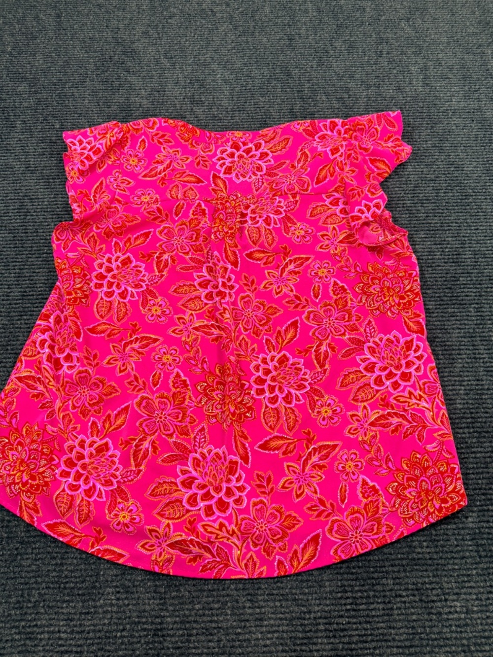 Emily Wonder Pink Floral Ruffle Sleeve Keyhole Top Boho 1X Plus - Picture 3 of 5